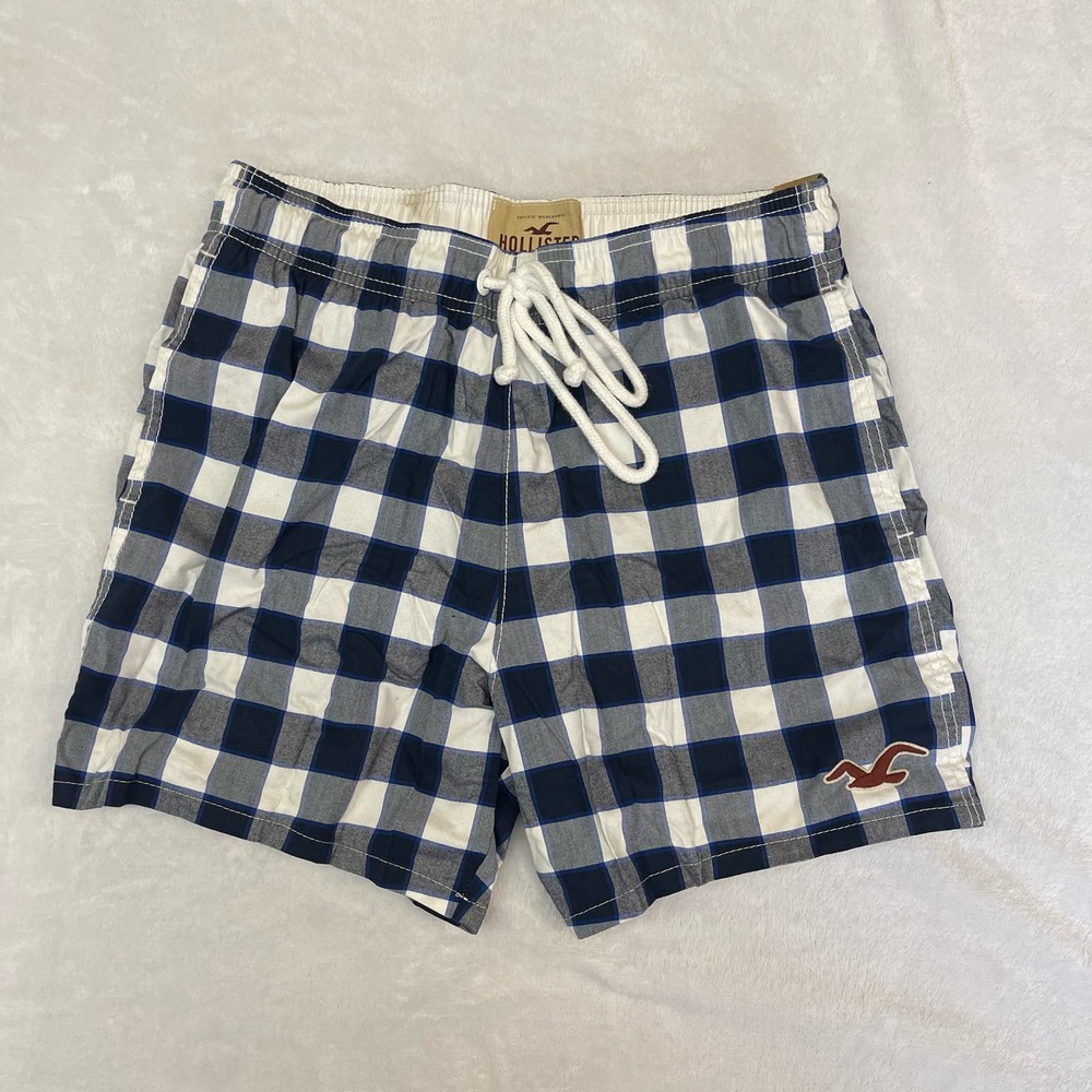 Hollister Blue and White Checkered Swim Trunks